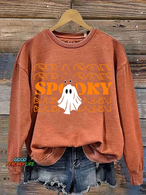 Ghost and Kitten Spooky Decorative Pattern Casual Sweatshirt
