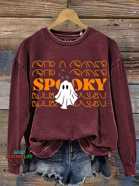 Ghost and Kitten Spooky Decorative Pattern Casual Sweatshirt