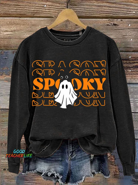 Ghost and Kitten Spooky Decorative Pattern Casual Sweatshirt