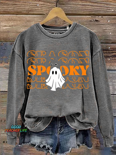 Ghost and Kitten Spooky Decorative Pattern Casual Sweatshirt