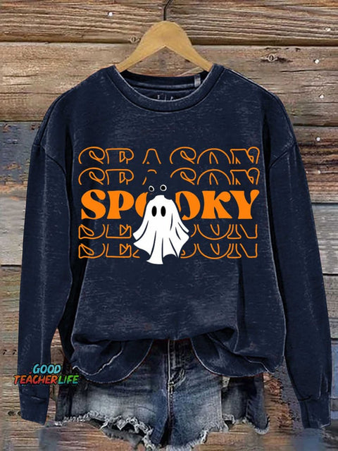Ghost and Kitten Spooky Decorative Pattern Casual Sweatshirt
