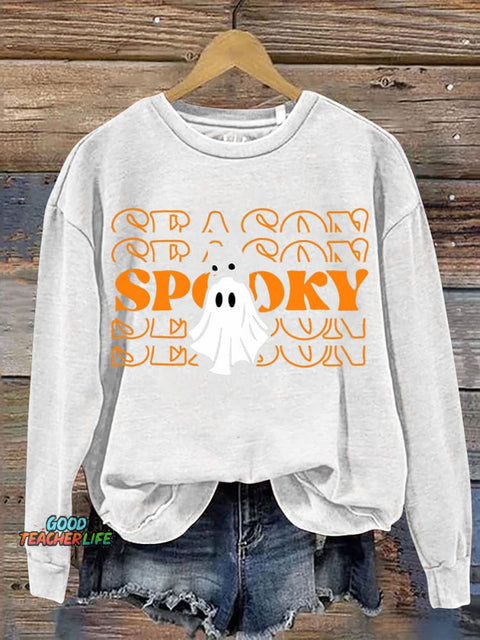 Ghost and Kitten Spooky Decorative Pattern Casual Sweatshirt