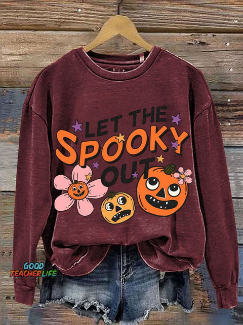 Halloween Let Spooky Out Decorative Pattern Casual Sweatshirt