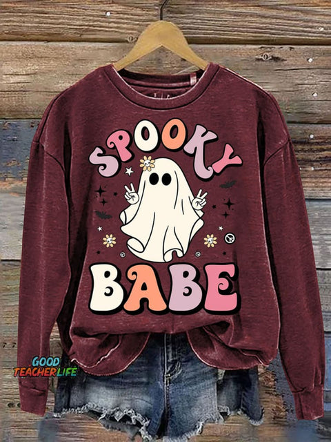 Halloween Spooky Babe Decorative Pattern Casual Sweatshirt