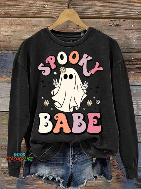 Halloween Spooky Babe Decorative Pattern Casual Sweatshirt