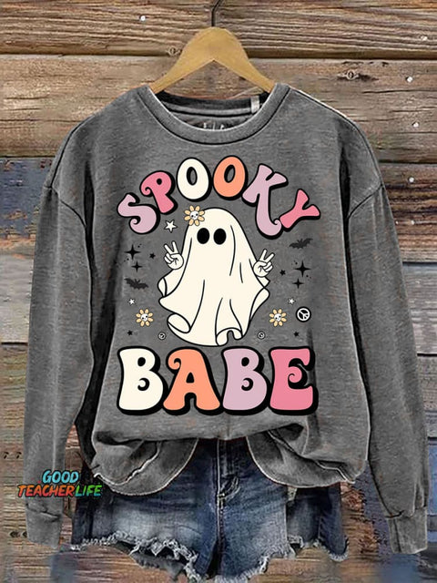 Halloween Spooky Babe Decorative Pattern Casual Sweatshirt