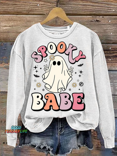 Halloween Spooky Babe Decorative Pattern Casual Sweatshirt