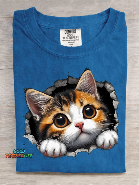 Cute Kitten Sticking Its Head Out Decorative Pattern T-shirt