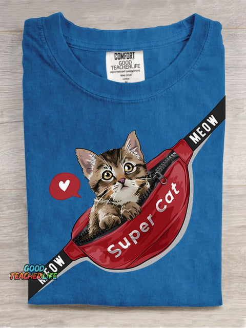 Bag with Cat Decorative Pattern T-shirt