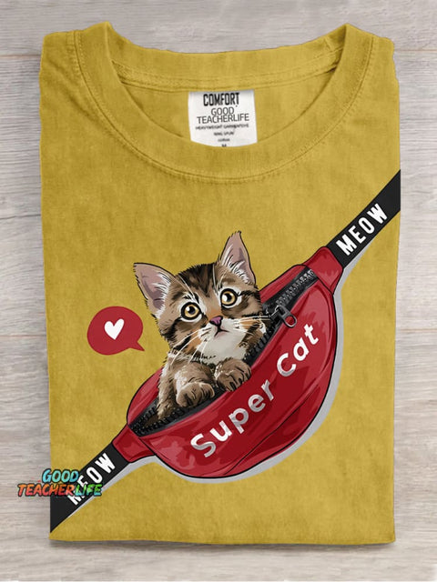 Bag with Cat Decorative Pattern T-shirt