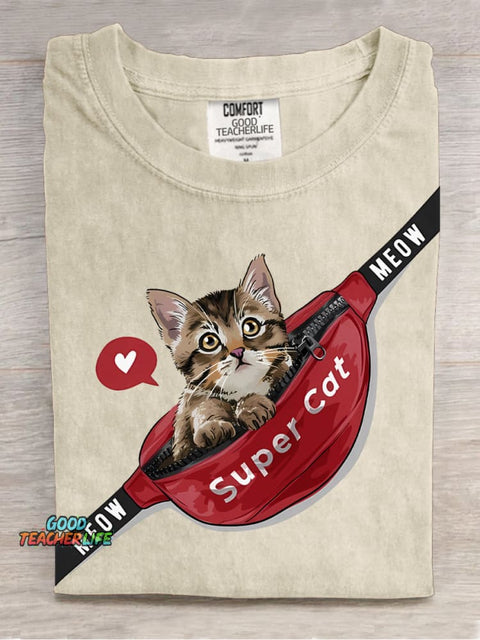 Bag with Cat Decorative Pattern T-shirt