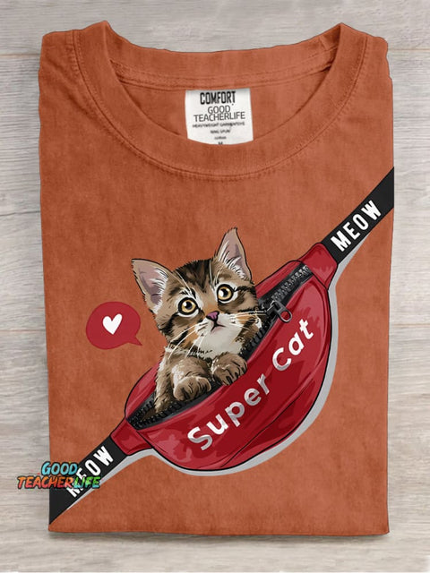 Bag with Cat Decorative Pattern T-shirt