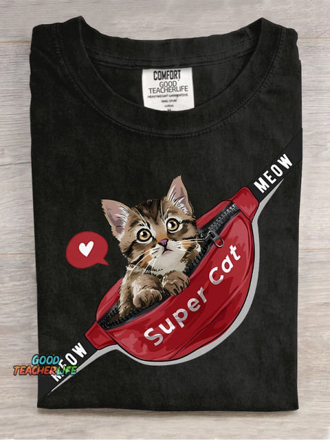 Bag with Cat Decorative Pattern T-shirt