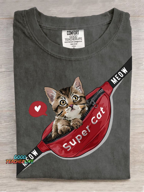Bag with Cat Decorative Pattern T-shirt