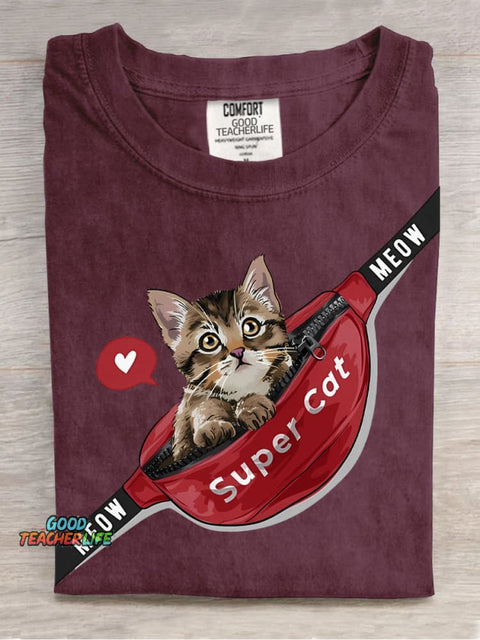 Bag with Cat Decorative Pattern T-shirt