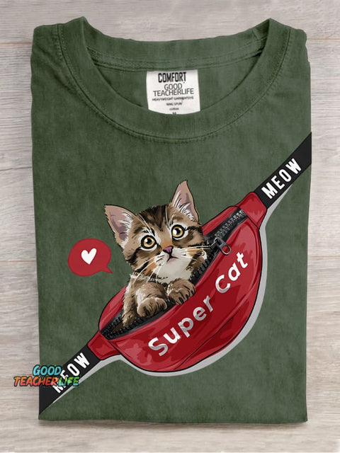 Bag with Cat Decorative Pattern T-shirt