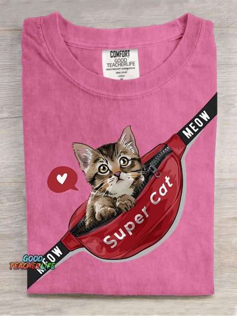Bag with Cat Decorative Pattern T-shirt