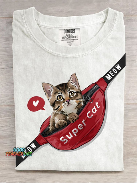 Bag with Cat Decorative Pattern T-shirt