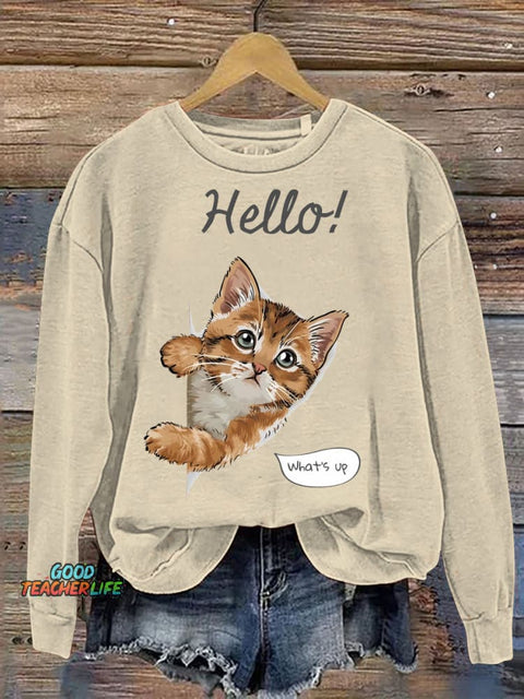 Cute Kitten Cat Says Hello Casual Sweatshirt
