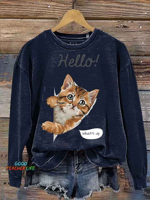 Cute Kitten Cat Says Hello Casual Sweatshirt