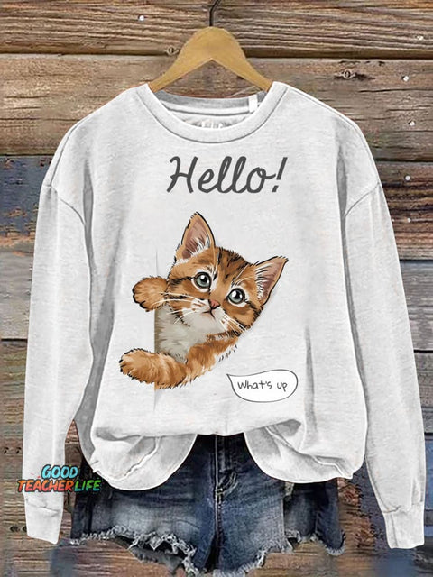 Cute Kitten Cat Says Hello Casual Sweatshirt
