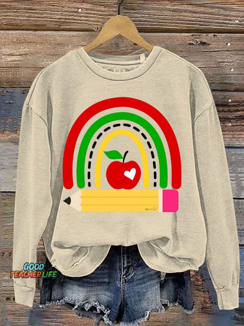 Teacher Pencil and Apple Decorative Pattern Casual Sweatshirt
