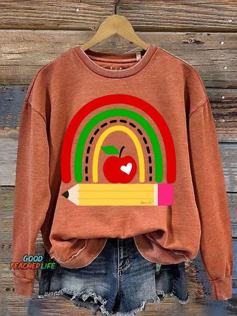 Teacher Pencil and Apple Decorative Pattern Casual Sweatshirt