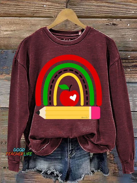 Teacher Pencil and Apple Decorative Pattern Casual Sweatshirt
