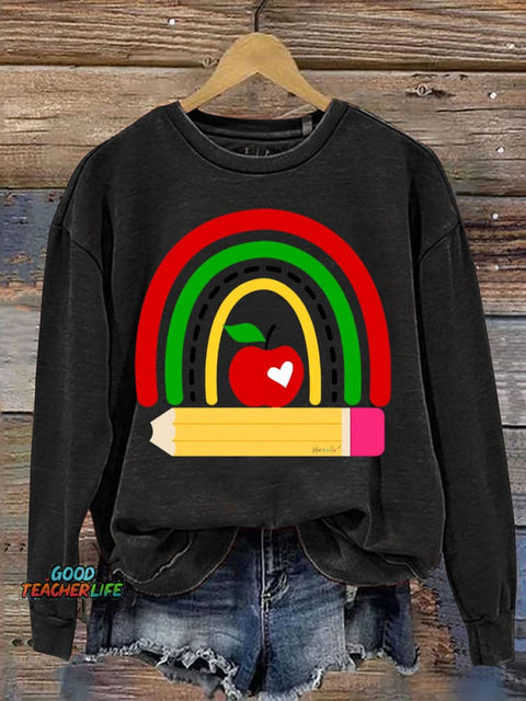 Teacher Pencil and Apple Decorative Pattern Casual Sweatshirt