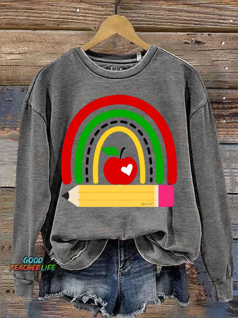 Teacher Pencil and Apple Decorative Pattern Casual Sweatshirt