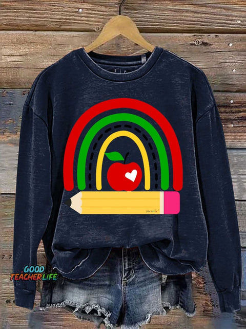 Teacher Pencil and Apple Decorative Pattern Casual Sweatshirt