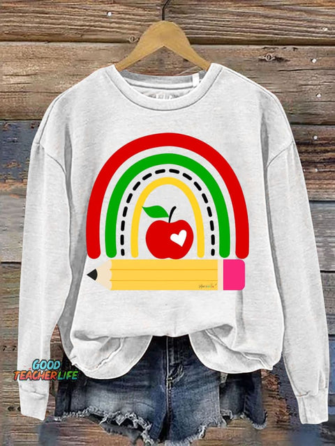 Teacher Pencil and Apple Decorative Pattern Casual Sweatshirt