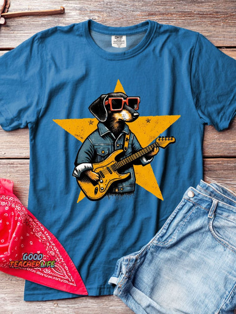 Rock Star Dog Decorative Pattern T-shirt