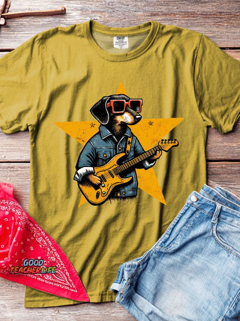 Rock Star Dog Decorative Pattern T-shirt