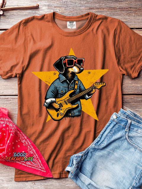 Rock Star Dog Decorative Pattern T-shirt