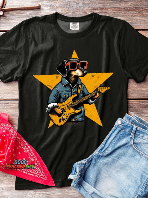Rock Star Dog Decorative Pattern T-shirt