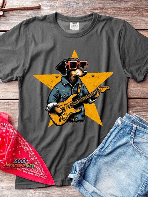 Rock Star Dog Decorative Pattern T-shirt