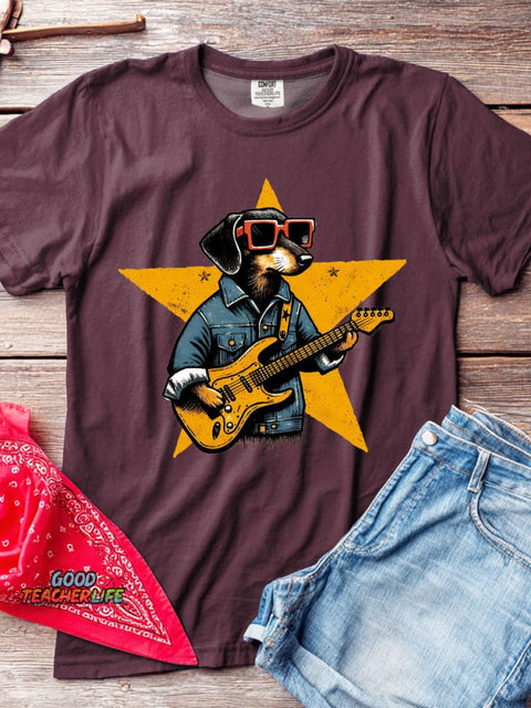 Rock Star Dog Decorative Pattern T-shirt