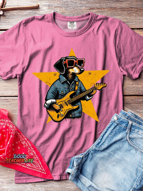 Rock Star Dog Decorative Pattern T-shirt
