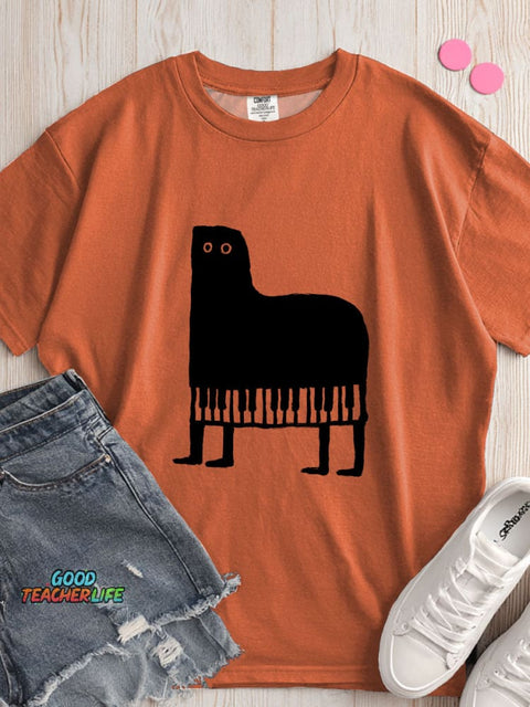 Piano Cat Decorative Pattern T-shirt