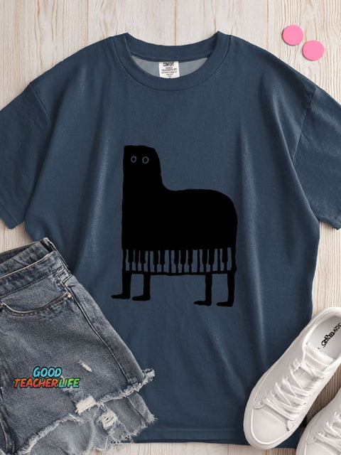 Piano Cat Decorative Pattern T-shirt
