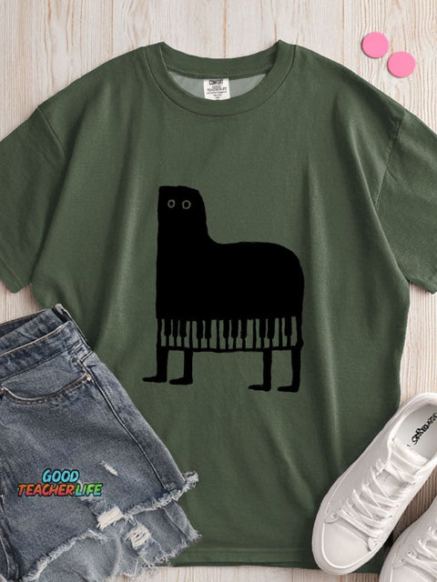 Piano Cat Decorative Pattern T-shirt