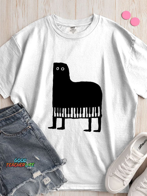 Piano Cat Decorative Pattern T-shirt