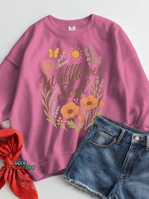 Gentle Flower Decorative Pattern Casual Sweatshirt