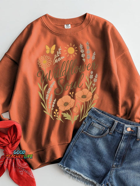 Gentle Flower Decorative Pattern Casual Sweatshirt
