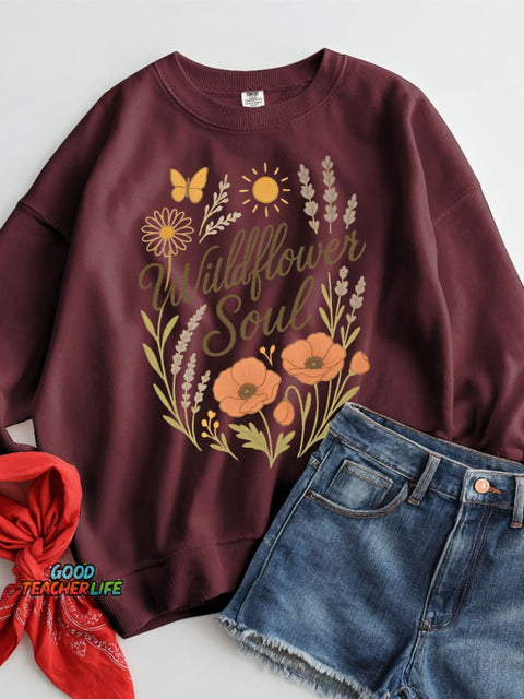 Gentle Flower Decorative Pattern Casual Sweatshirt