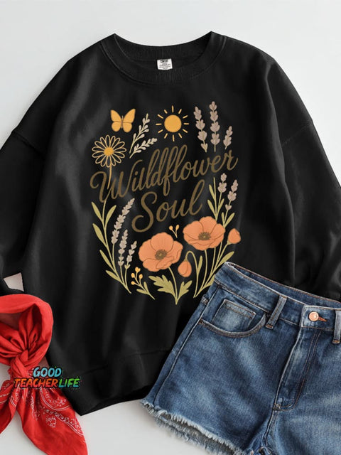 Gentle Flower Decorative Pattern Casual Sweatshirt