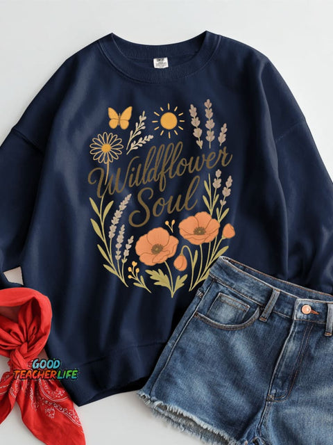 Gentle Flower Decorative Pattern Casual Sweatshirt