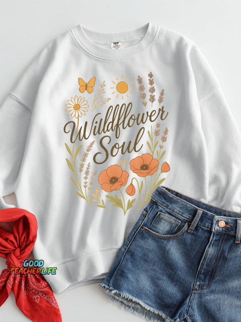 Gentle Flower Decorative Pattern Casual Sweatshirt