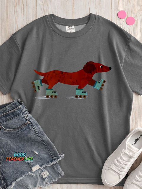 Dachshund Roller Skating Decorative Pattern T-shirt